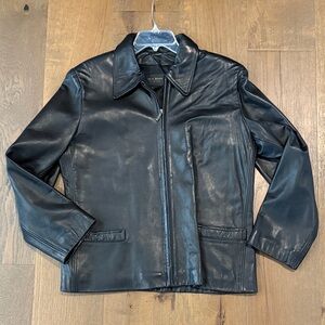Vintage Black Leather Zip-Front Jacket